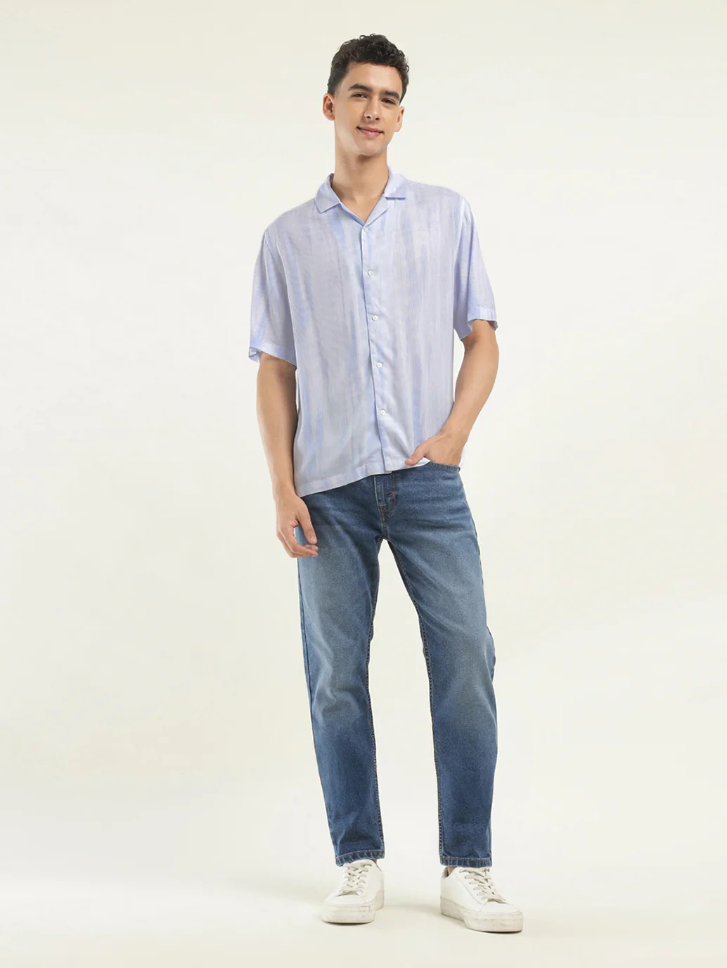 Men's Abstract Print Spread Collar Shirt - Image 5