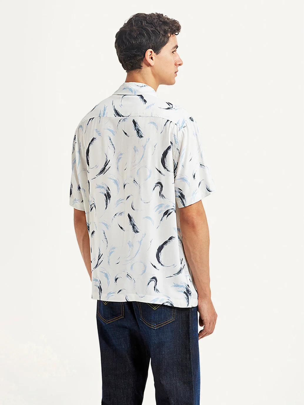 Men's Abstract Print White Relaxed Fit Camp Shirt - Image 2