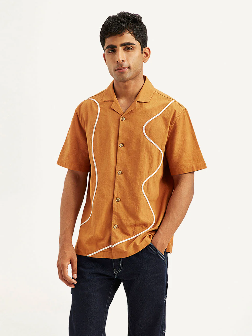 Men's Resort Collar Embroidered Regular Fit Shirt - Image 2