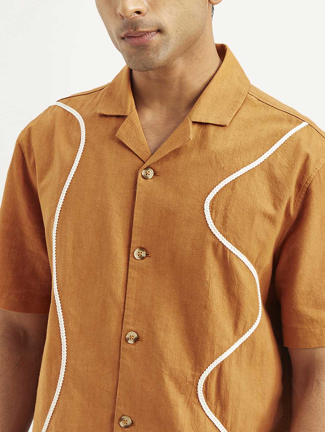 Men's Resort Collar Embroidered Regular Fit Shirt - Image 5