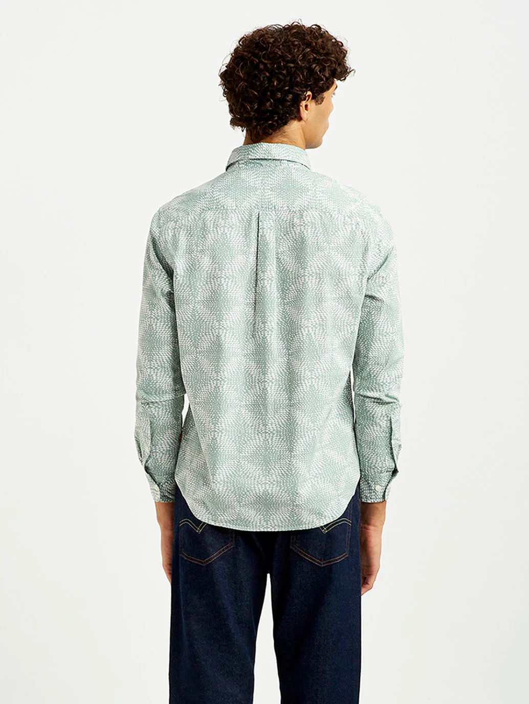 Men's Abstract Light Green Slim Fit Shirt - Image 3