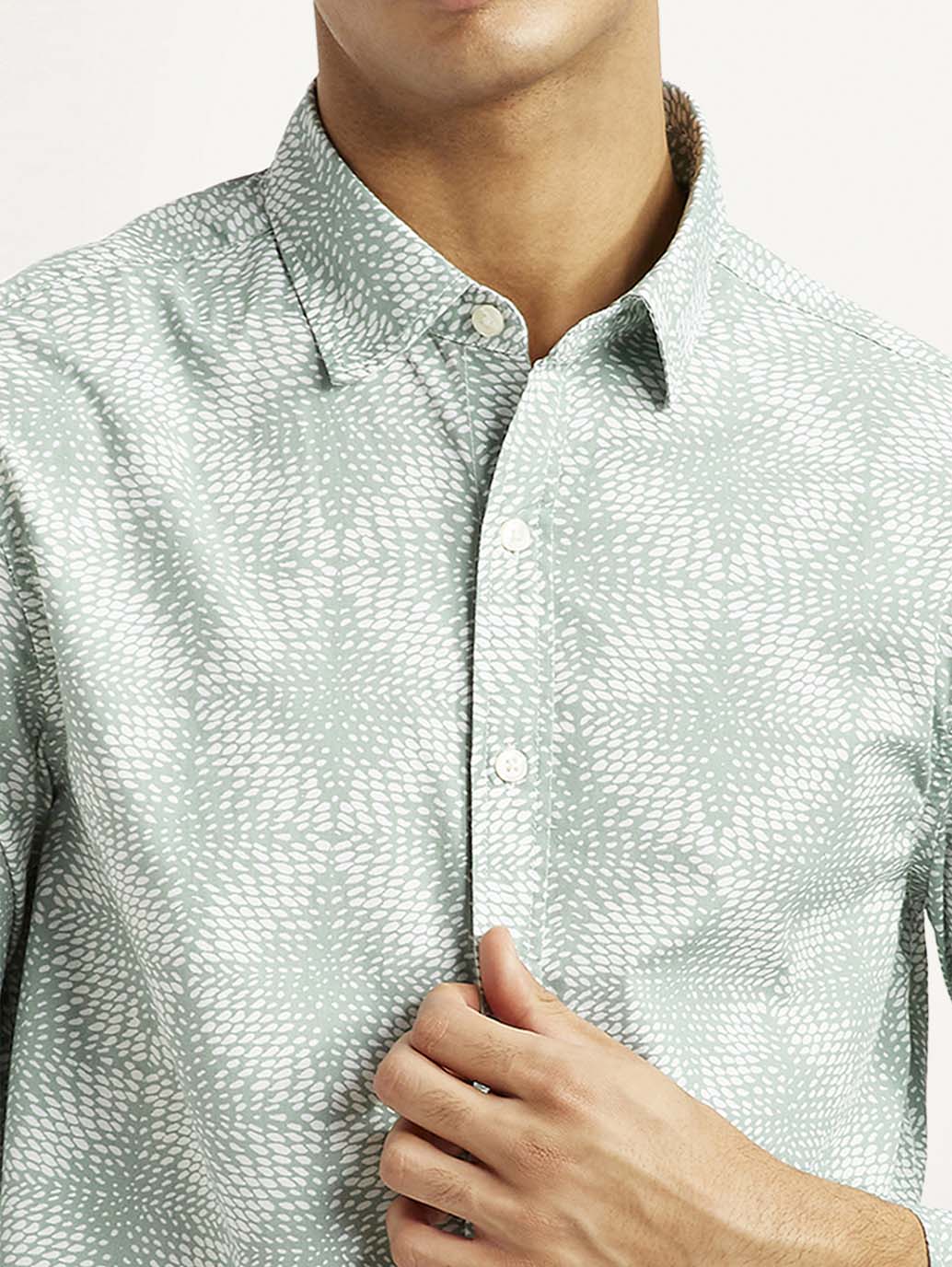 Men's Abstract Light Green Slim Fit Shirt - Image 4