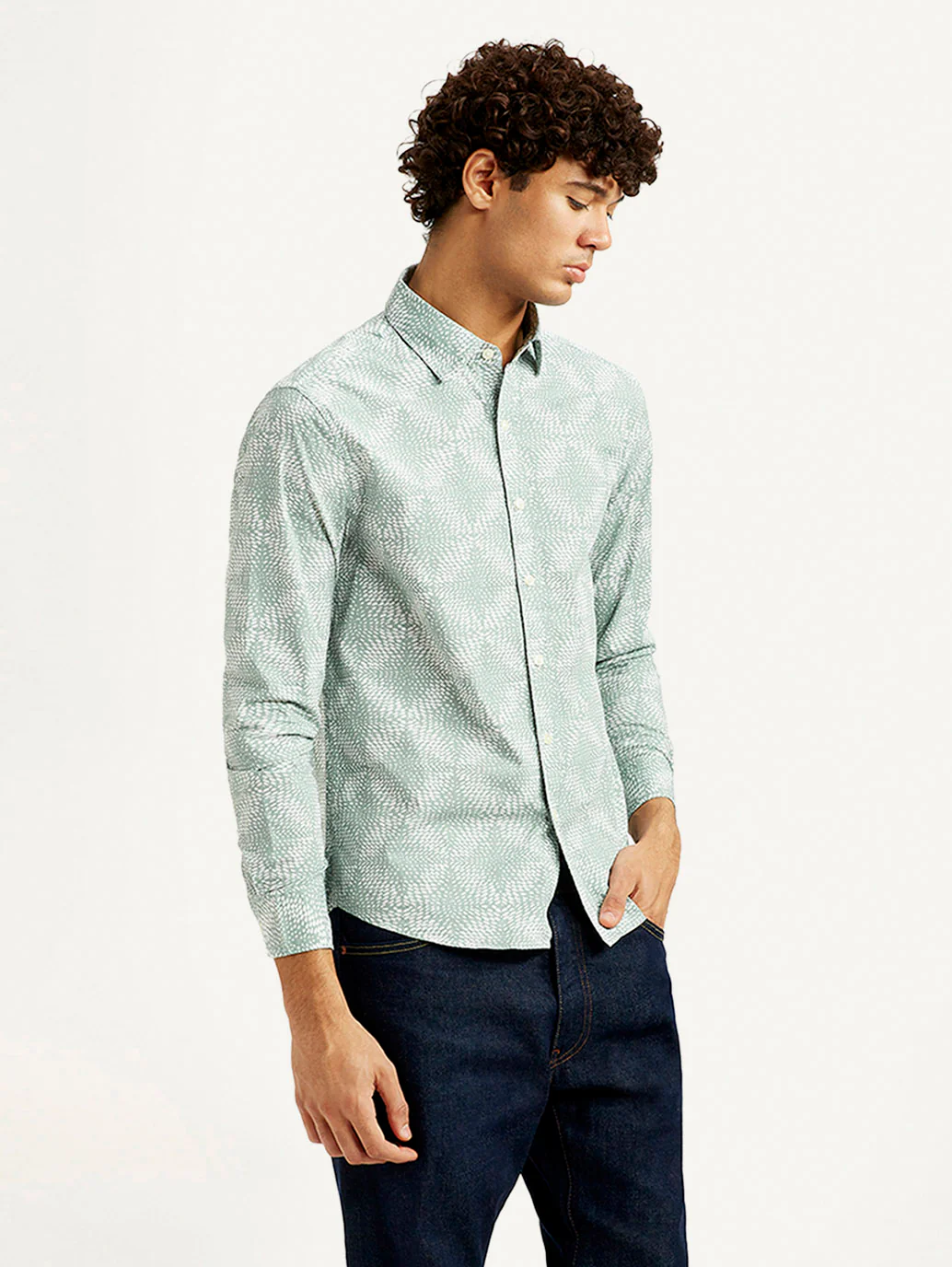 Men's Abstract Light Green Slim Fit Shirt - Image 5