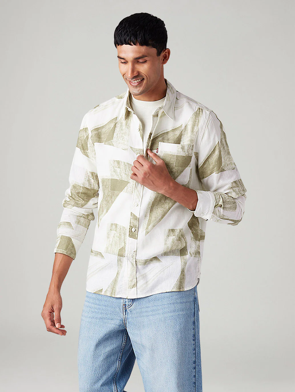 Men's Abstract Slim Fit Linen Shirt