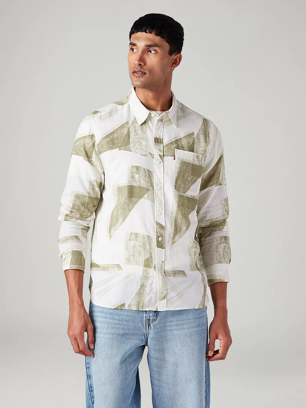 Men's Abstract Slim Fit Linen Shirt - Image 2