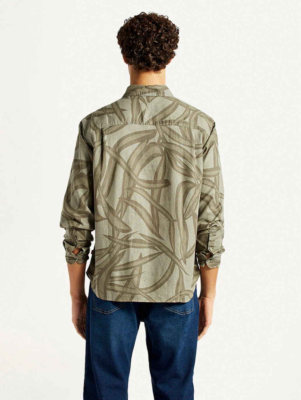 Men's Abstract Taupe Spread Collar Shirt - Image 2