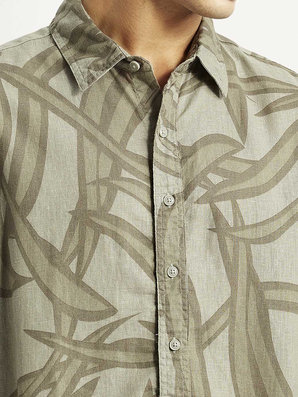 Men's Abstract Taupe Spread Collar Shirt - Image 4