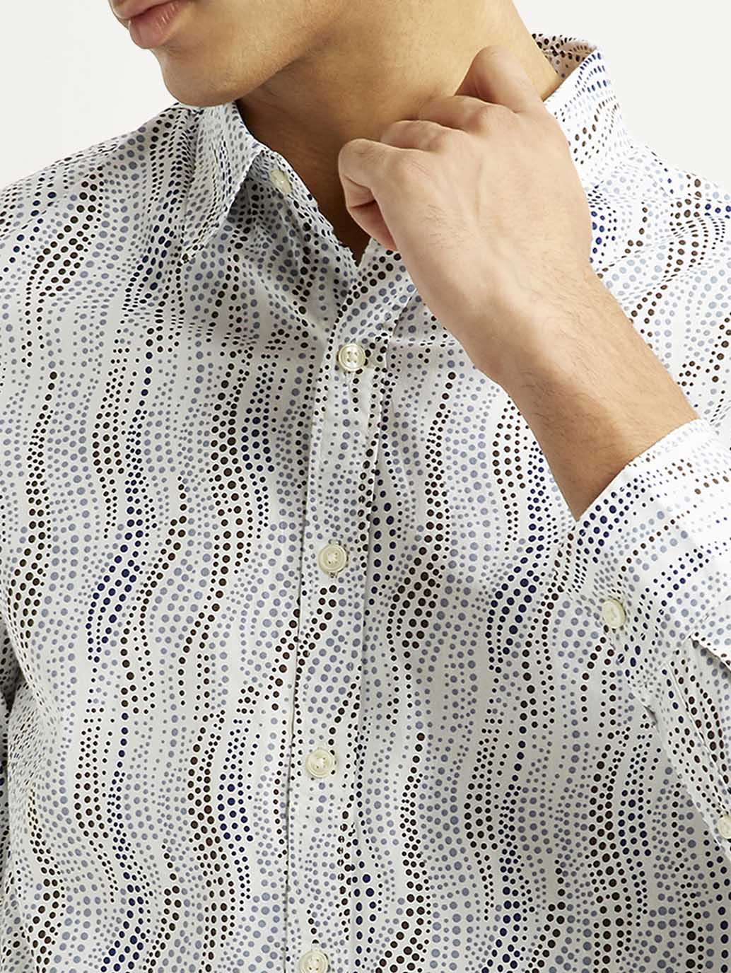 Men's Abstract White Slim Fit Shirt - Image 4
