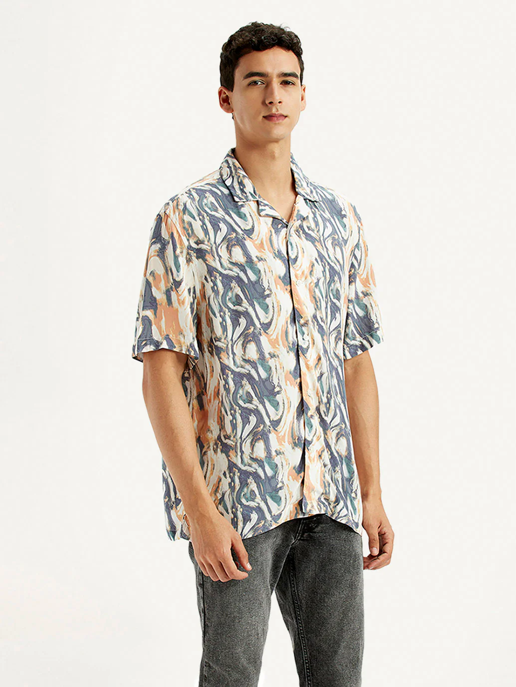 Men's All Over Print Multi Color Slim Fit Camp Shirt