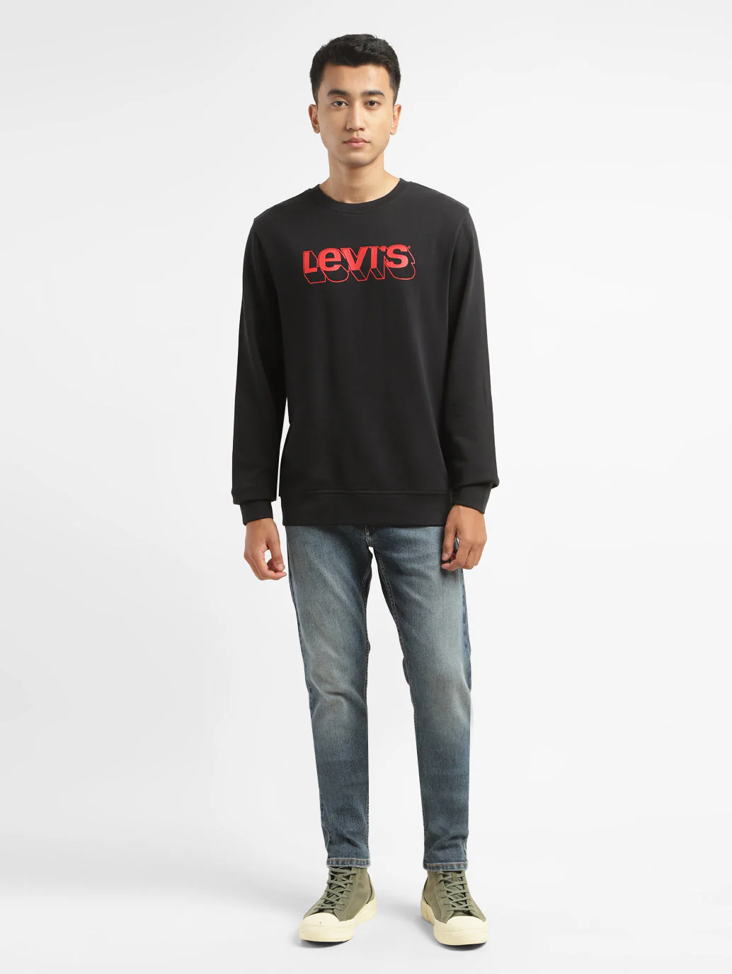 Men's Alphanumeric Black Crew Neck Sweatshirt - Image 6
