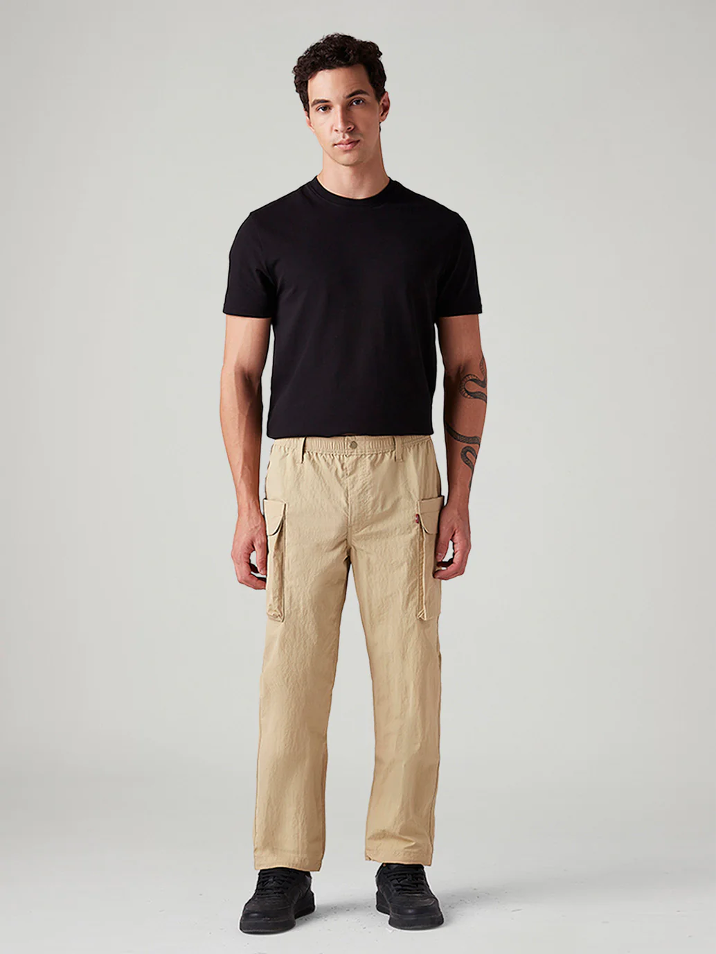 Men's Beige Authentic Relaxed Straight Fit Mid Rise Cargos - Image 2