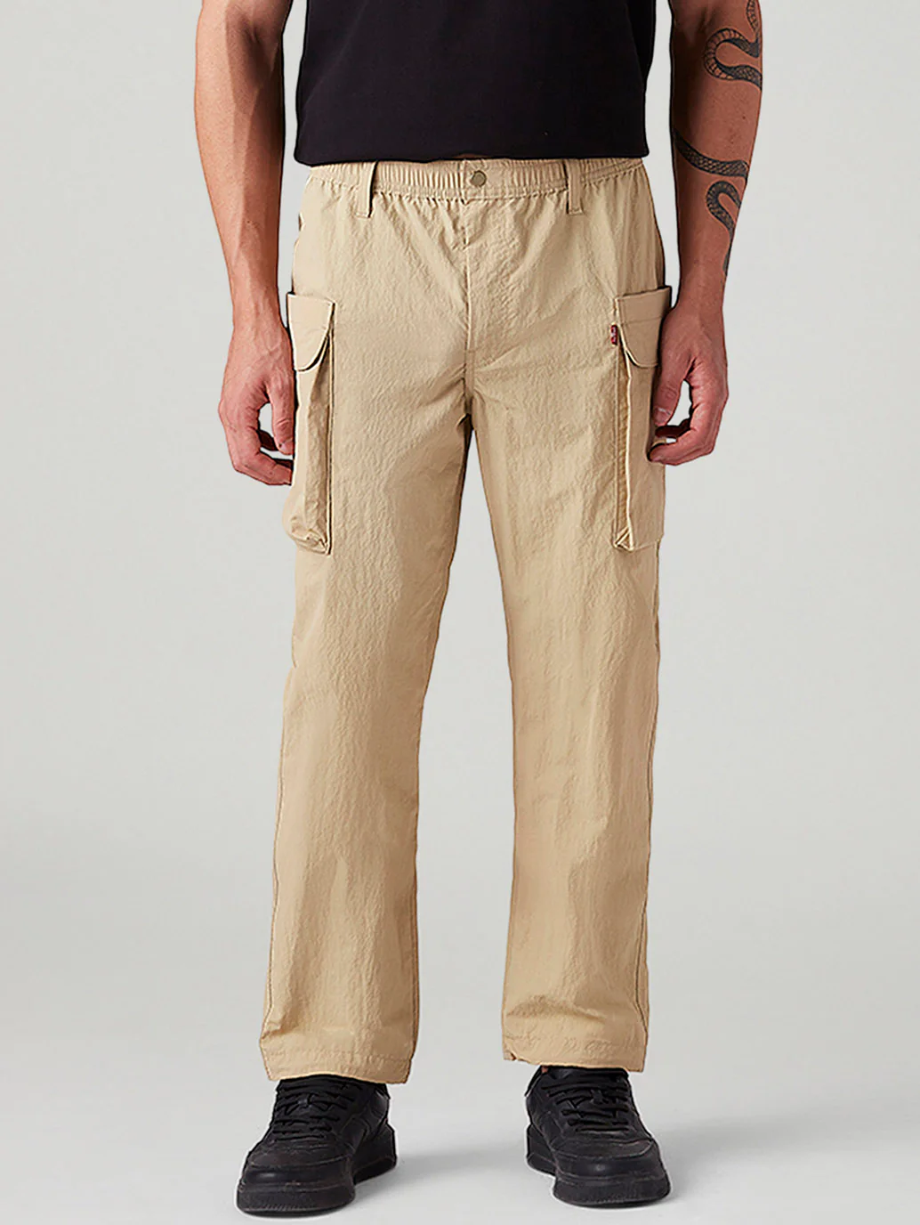 Men's Beige Authentic Relaxed Straight Fit Mid Rise Cargos - Image 3