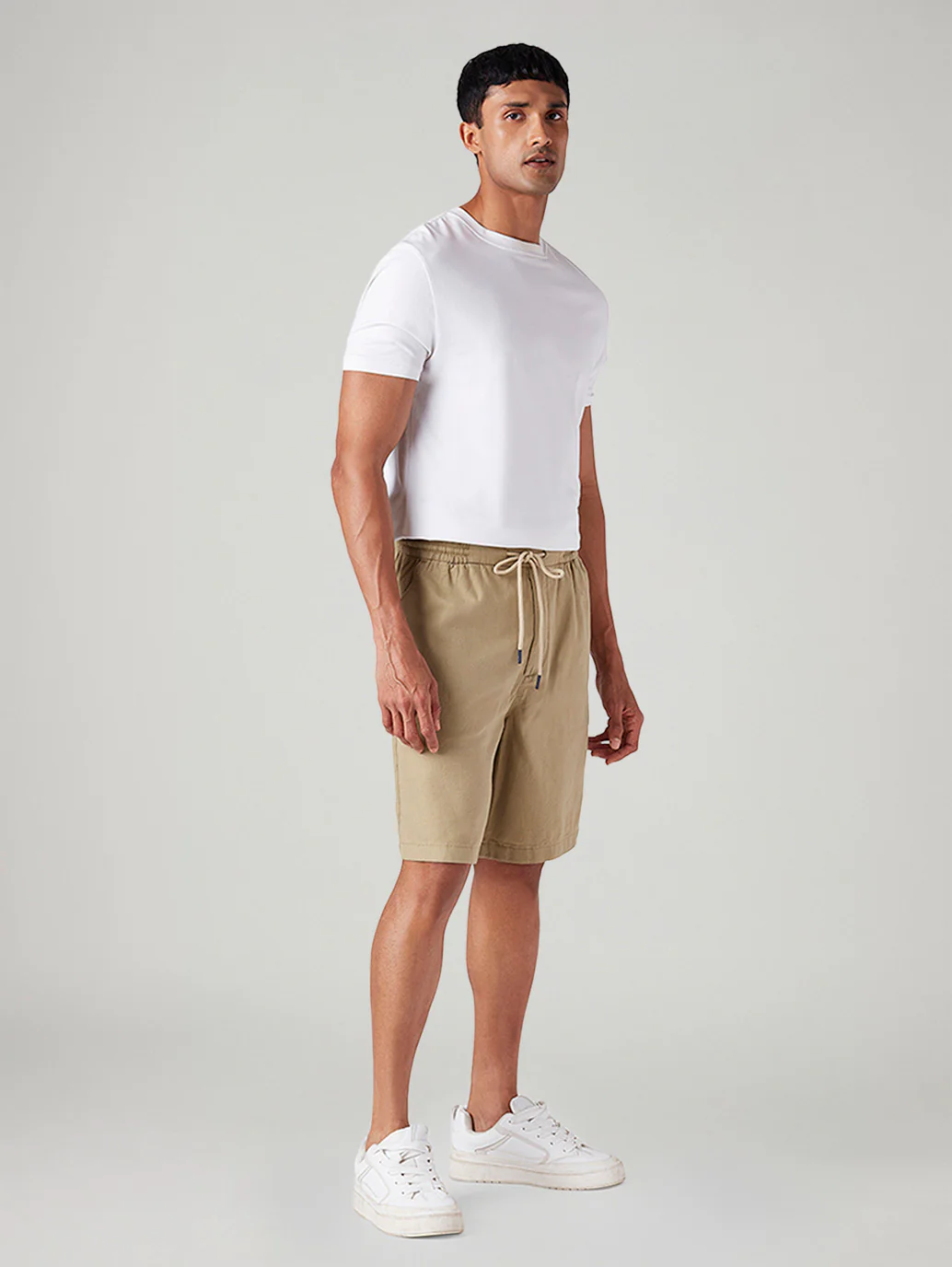 Men's Beige Baggy Fit Mid Rise Linen Shorts - Image 6