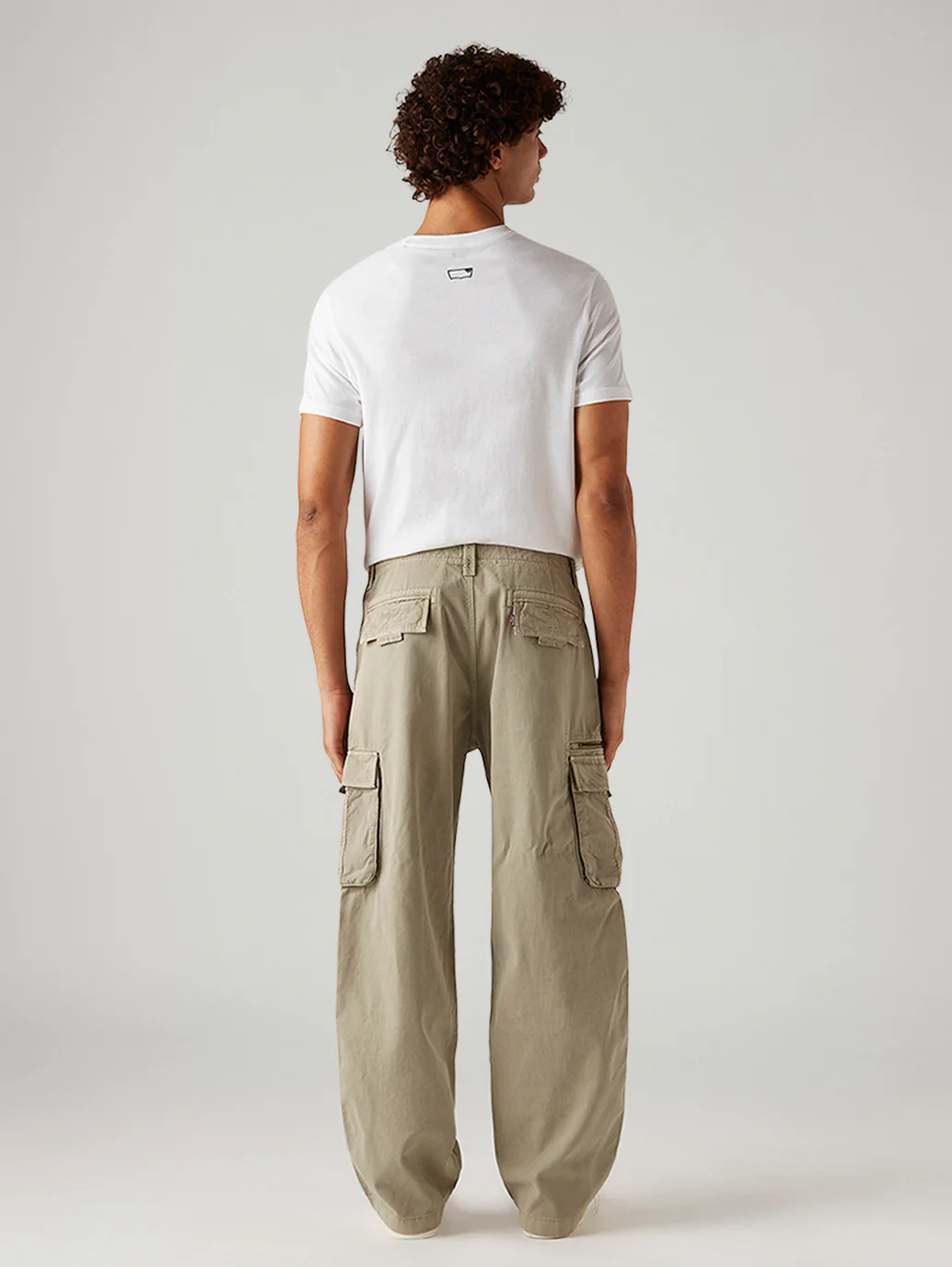 Men's Beige Baggy Fit Mid Rise Cargos - Image 3