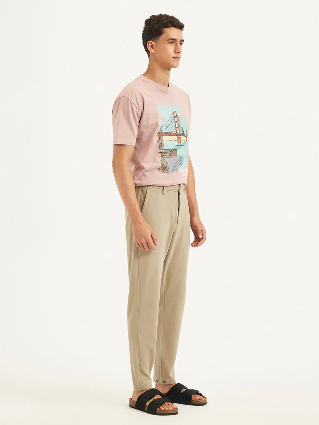 Men's Beige Regular Fit Trousers - Image 3