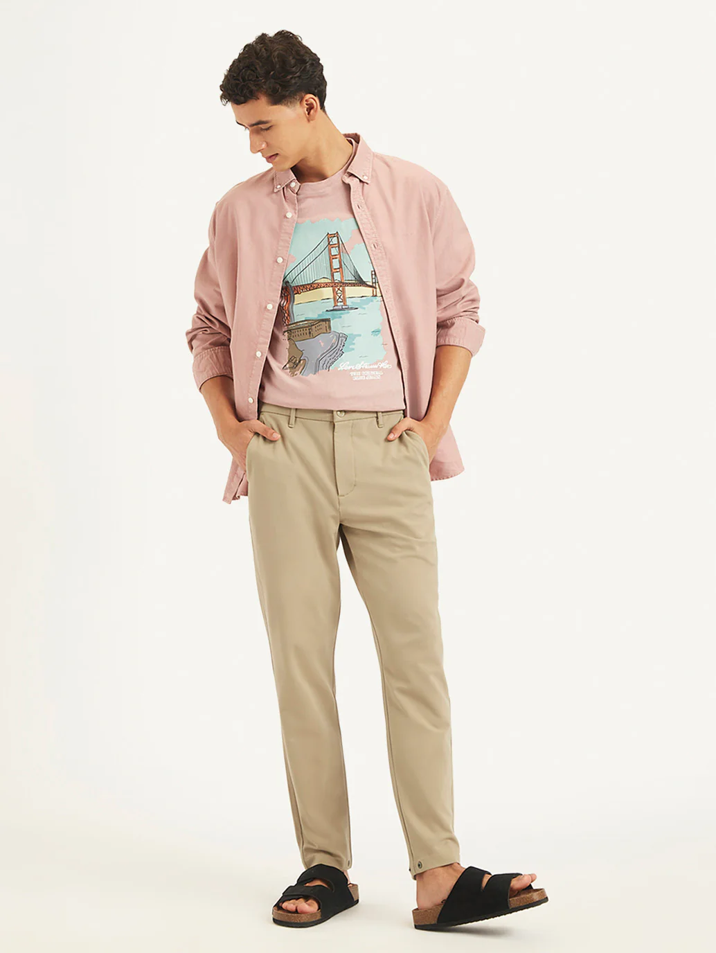 Men's Beige Regular Fit Trousers - Image 4