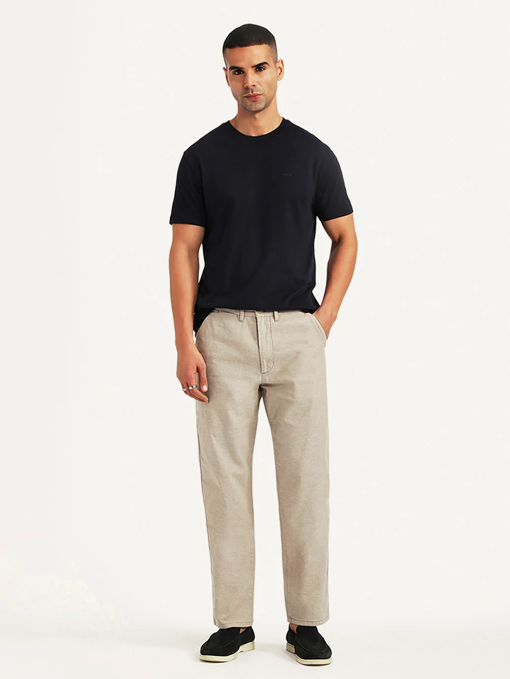 Men's Beige Relaxed Fit Linen Chinos