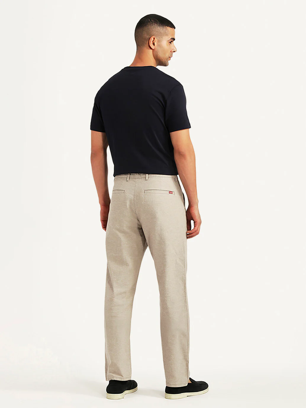 Men's Beige Relaxed Fit Linen Chinos - Image 4