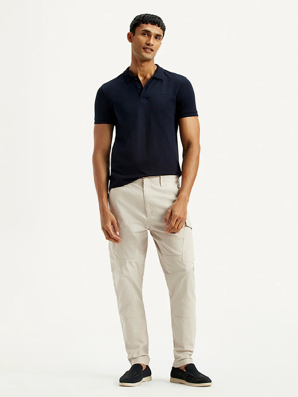 Men's Off White Slim Fit Mid Rise Cargo Trousers - Image 2