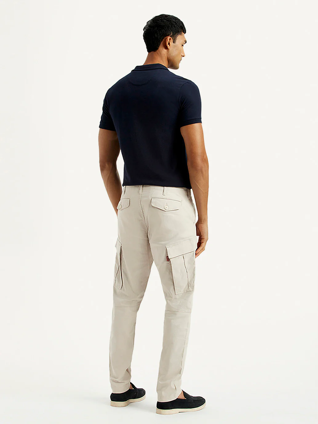 Men's Off White Slim Fit Mid Rise Cargo Trousers - Image 3