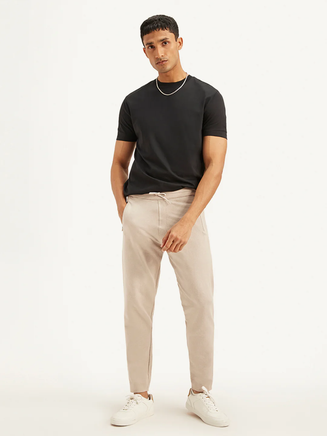 Men's Beige Solid Joggers