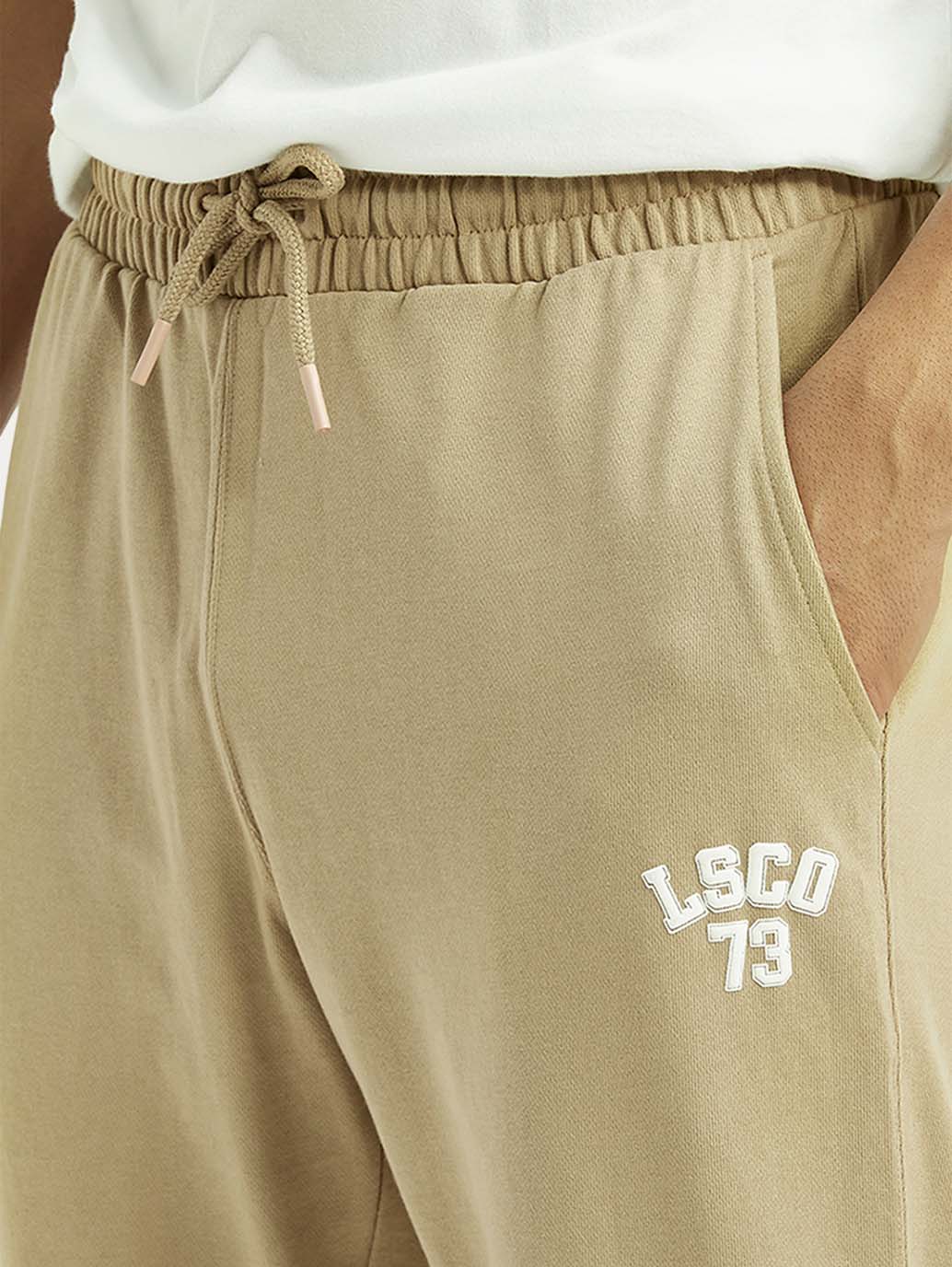 Men's Beige Solid Utility Joggers - Image 4