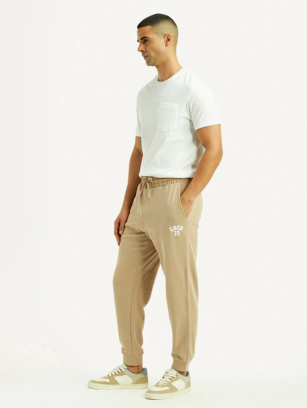 Men's Beige Solid Utility Joggers - Image 5