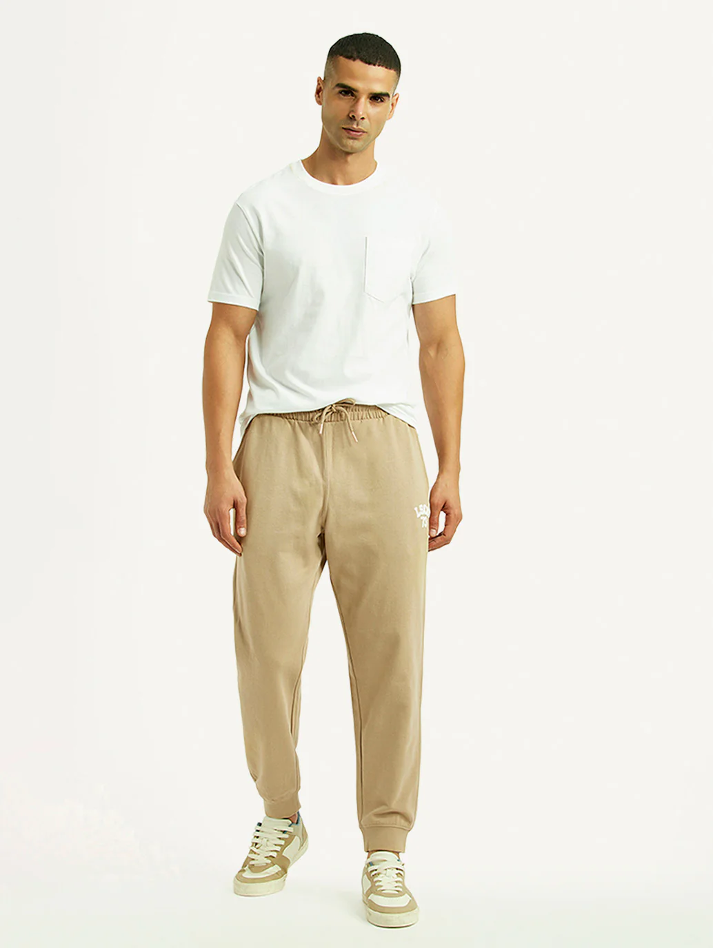 Men's Beige Solid Utility Joggers - Image 6