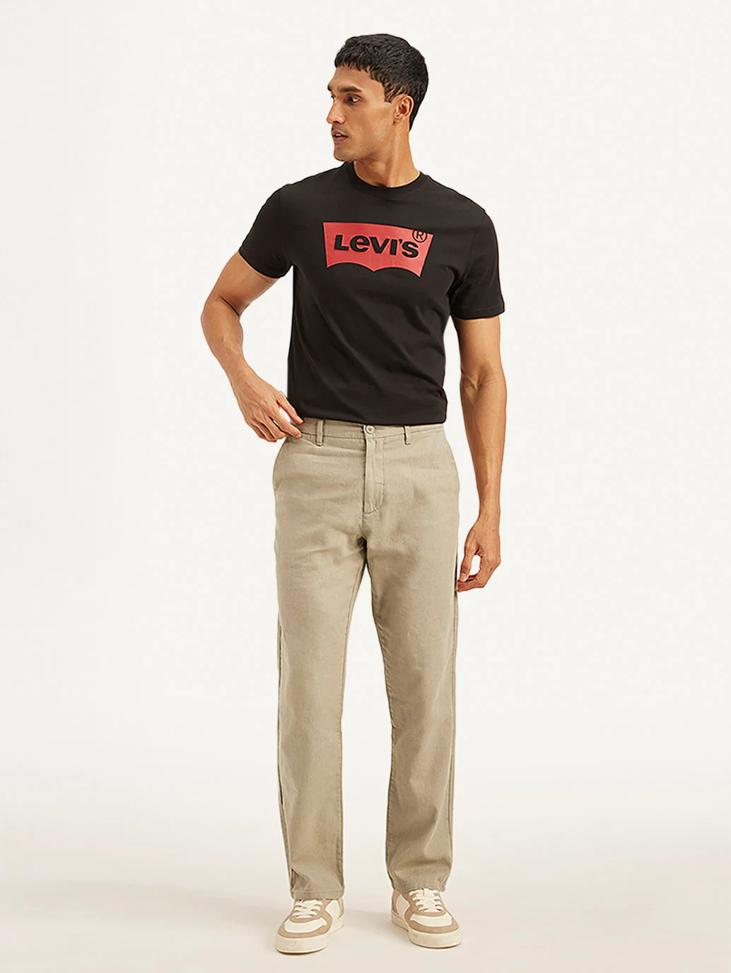 Men's Beige Authentic Straight Fit Linen Chino Pants - Image 3