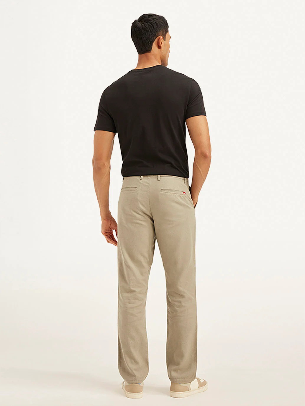 Men's Beige Authentic Straight Fit Linen Chino Pants - Image 4