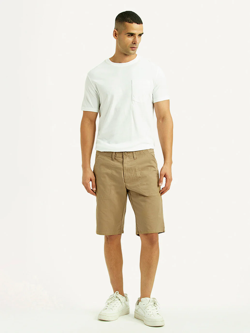 Men's Beige Tapered Fit Mid Rise Shorts - Image 2