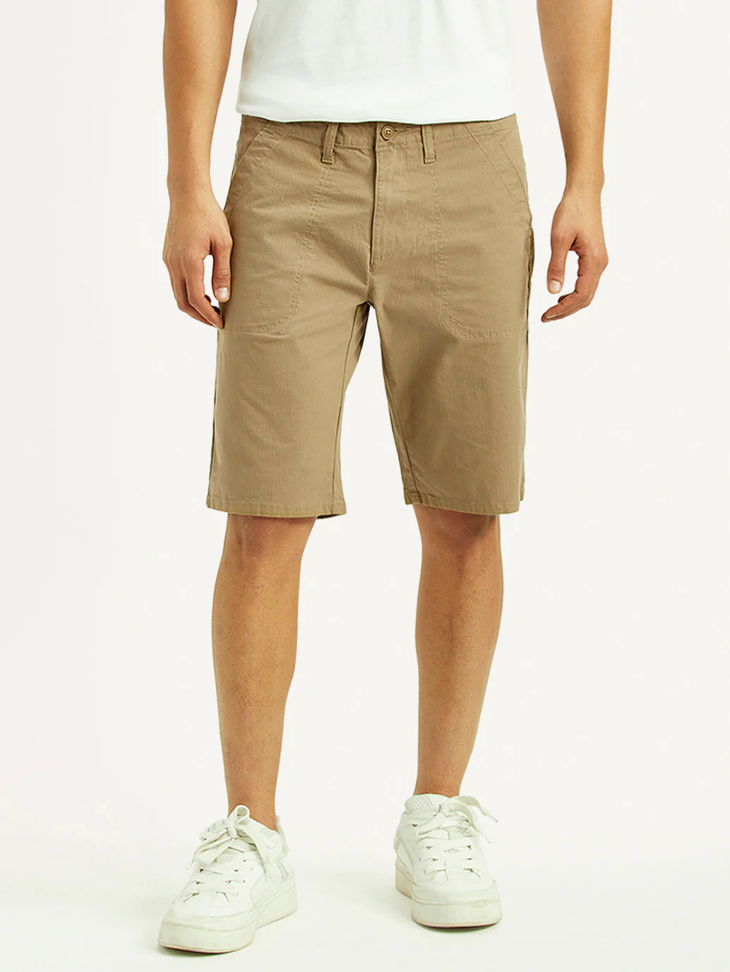 Men's Beige Tapered Fit Mid Rise Shorts - Image 3