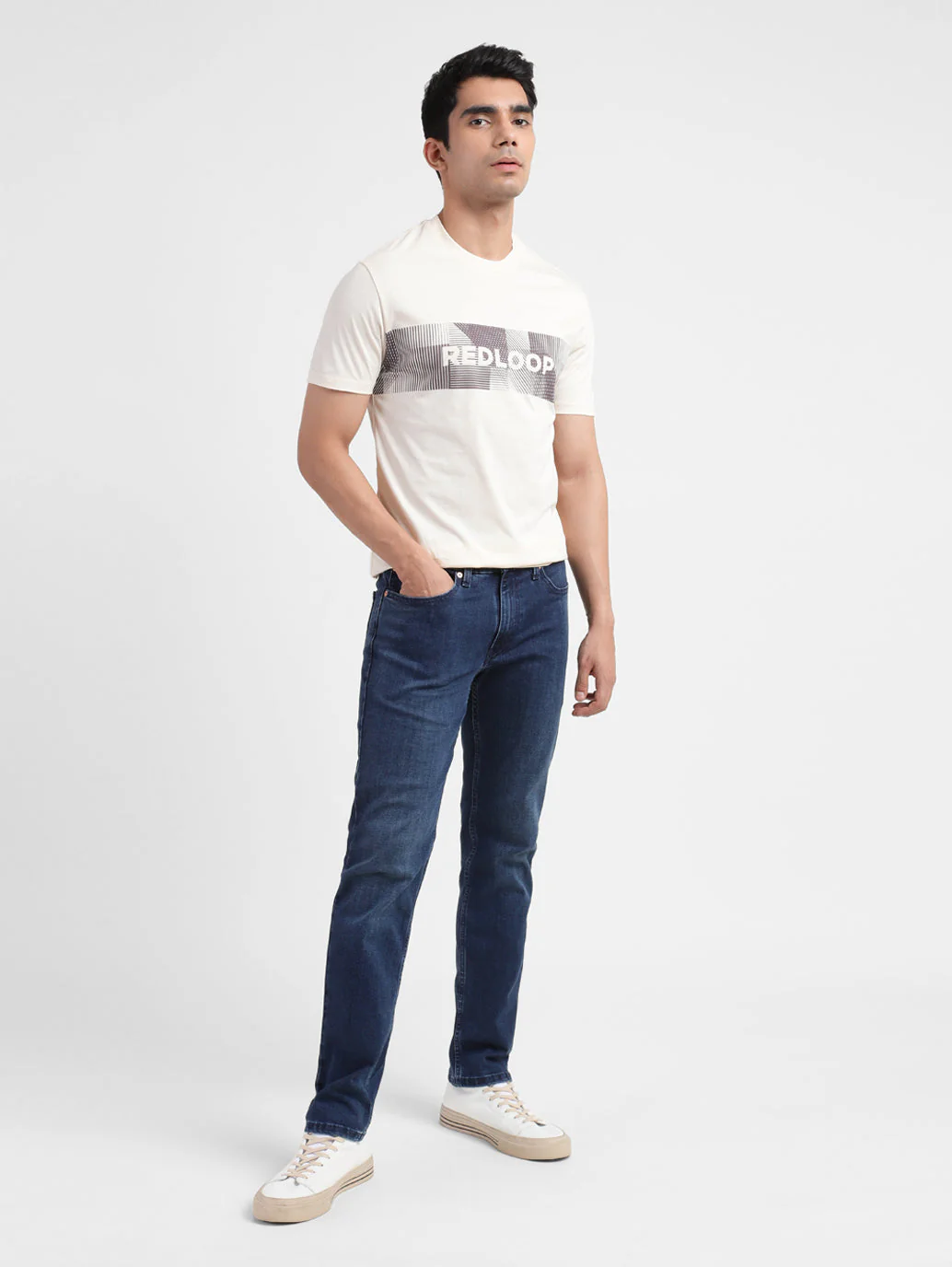 Men's Beige Typography Redloop Crew Neck T-Shirt - Image 2