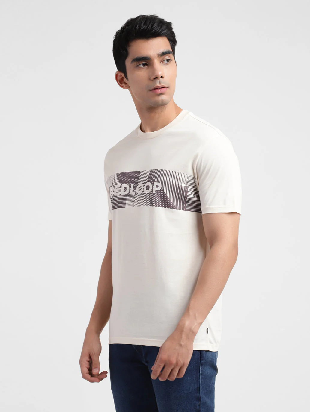 Men's Beige Typography Redloop Crew Neck T-Shirt - Image 4