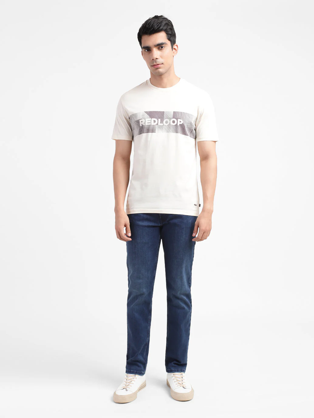 Men's Beige Typography Redloop Crew Neck T-Shirt - Image 6