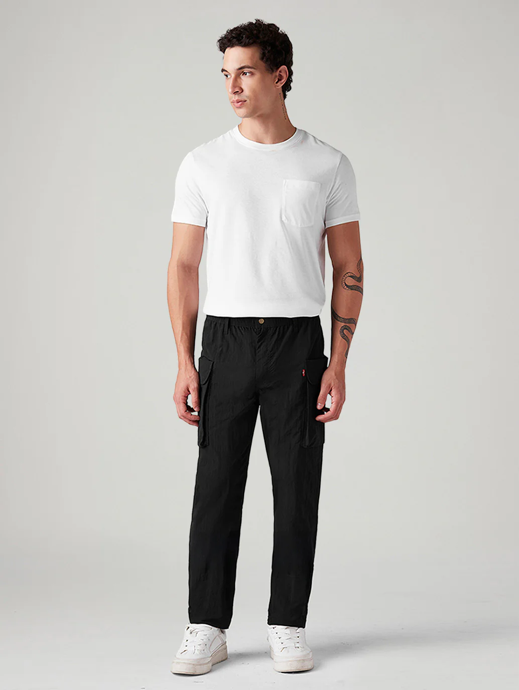 Men's Black Authentic Relaxed Straight Fit Mid Rise Cargos - Image 2