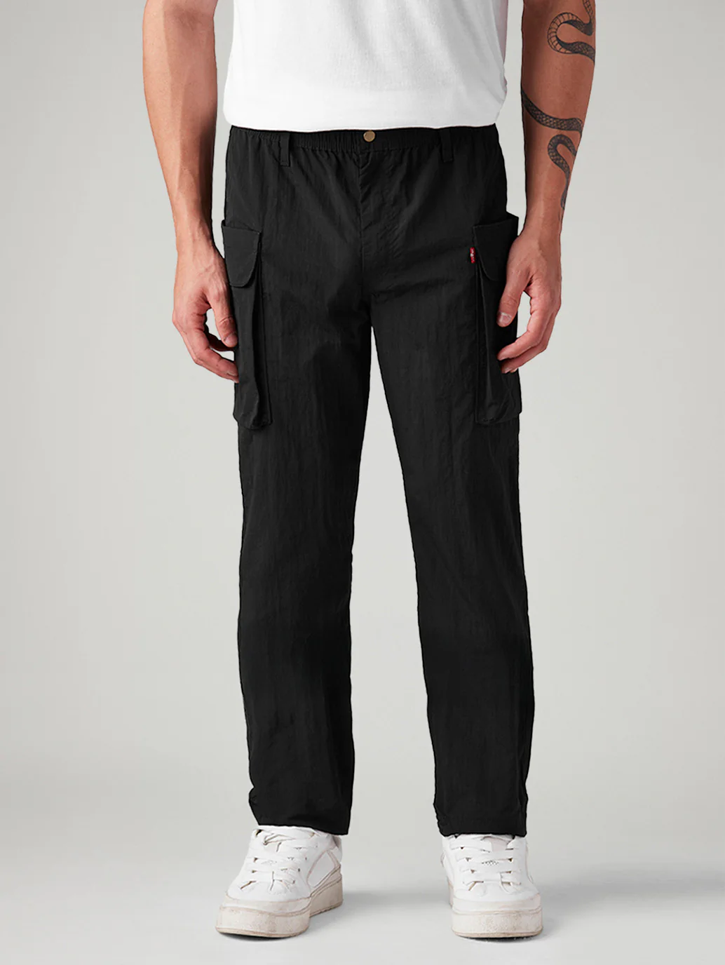 Men's Black Authentic Relaxed Straight Fit Mid Rise Cargos - Image 3