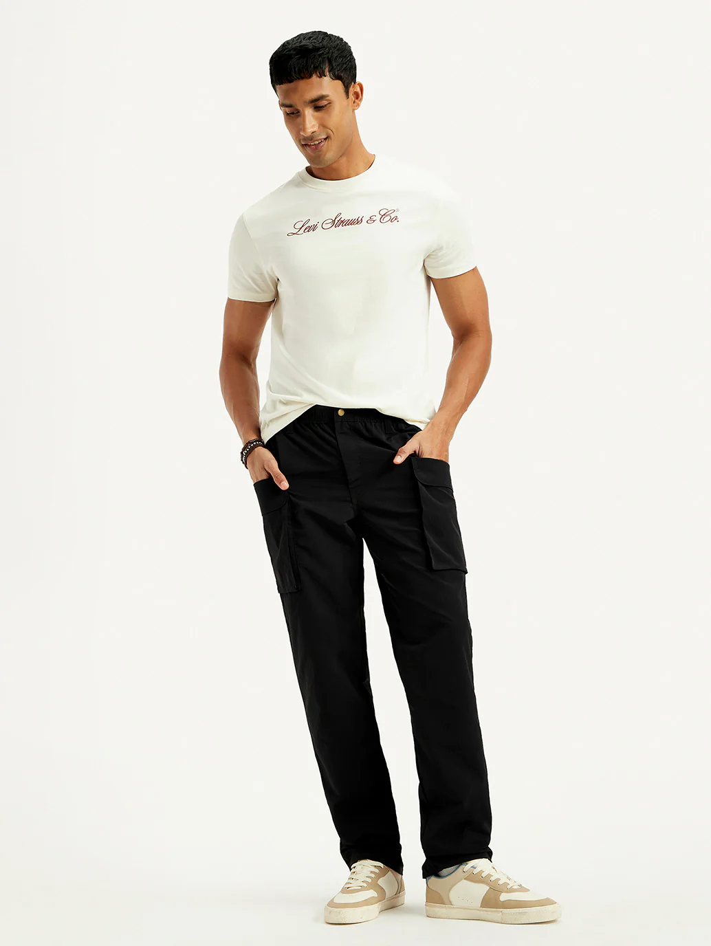 Men's Black Authentic Straight Fit Cargo Trousers