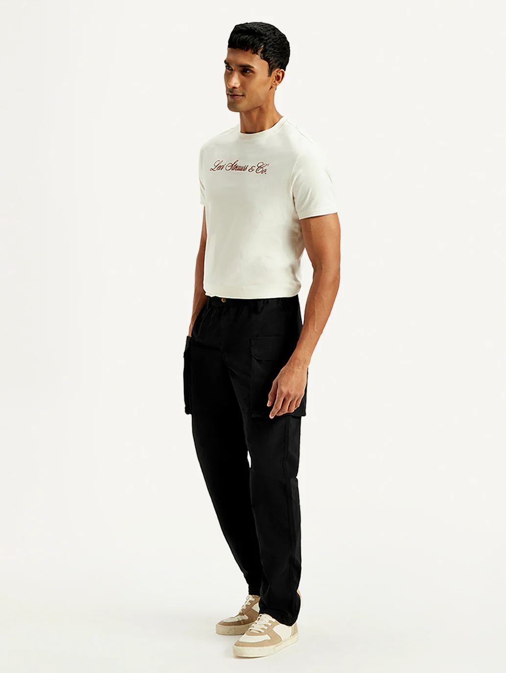 Men's Black Authentic Straight Fit Cargo Trousers - Image 6