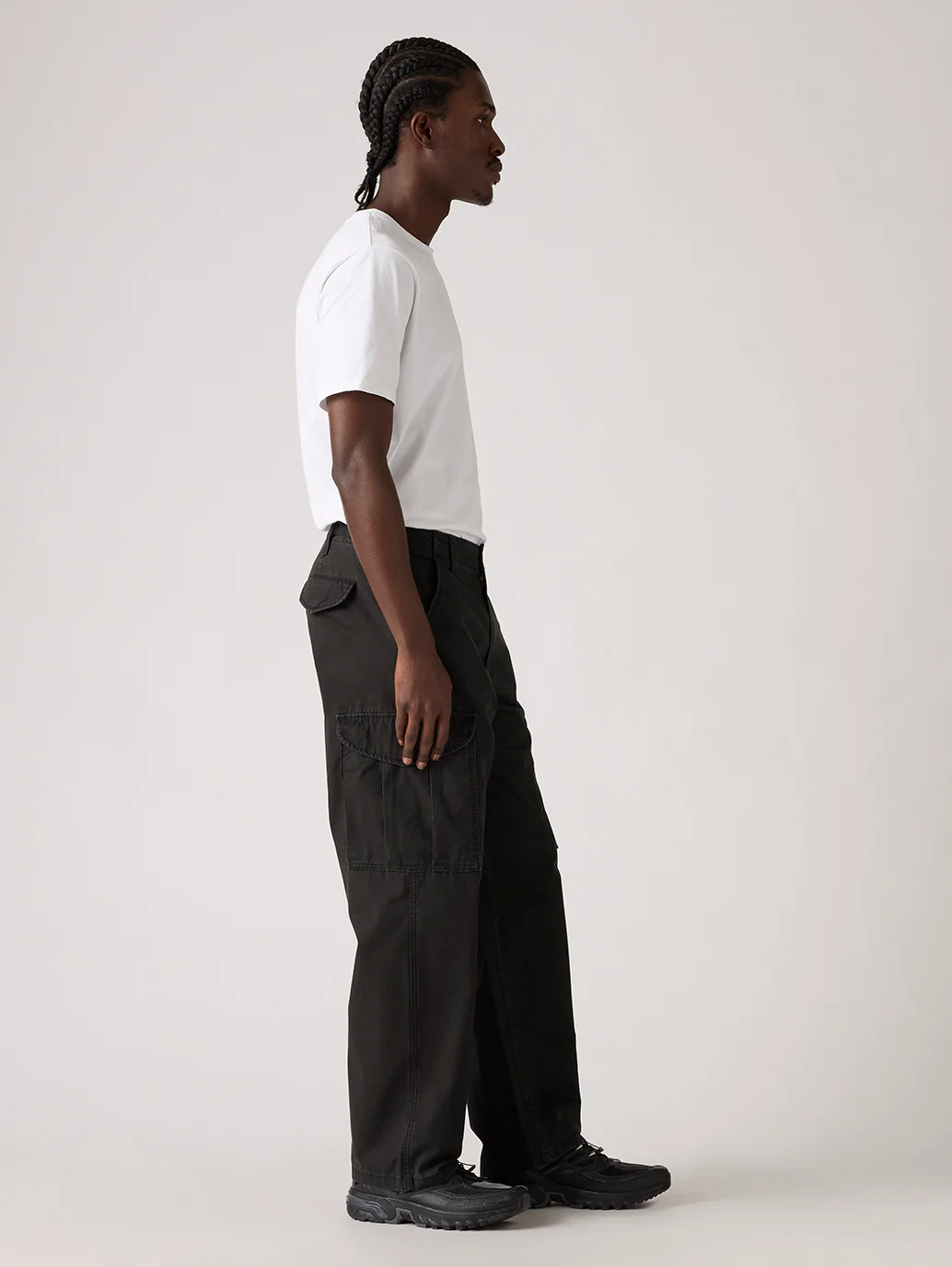 Men's Black Baggy Fit Mid Rise Cargo Trousers - Image 3