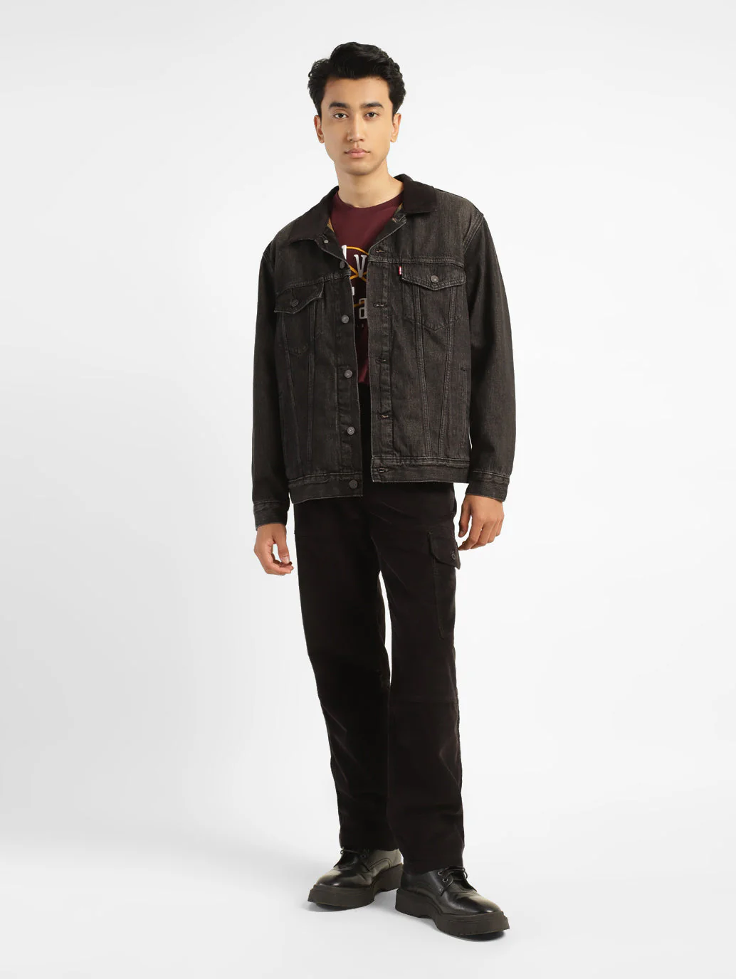 Men's Black Cargo Fit Trousers - Image 7