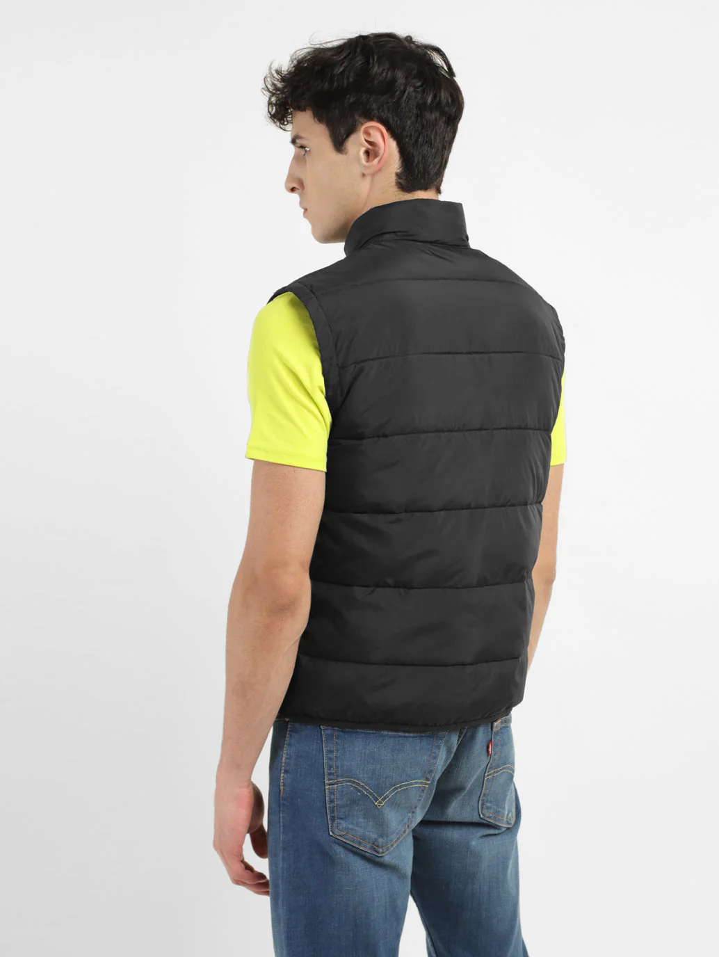 Men's Black High Neck Puffer Jackets - Image 3