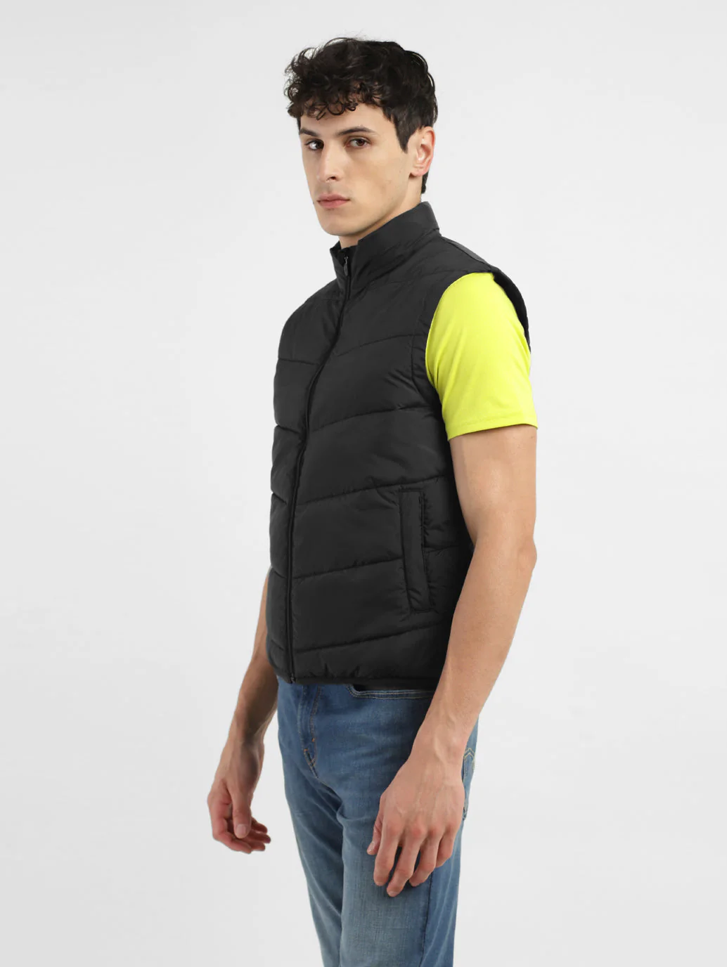 Men's Black High Neck Puffer Jackets - Image 4