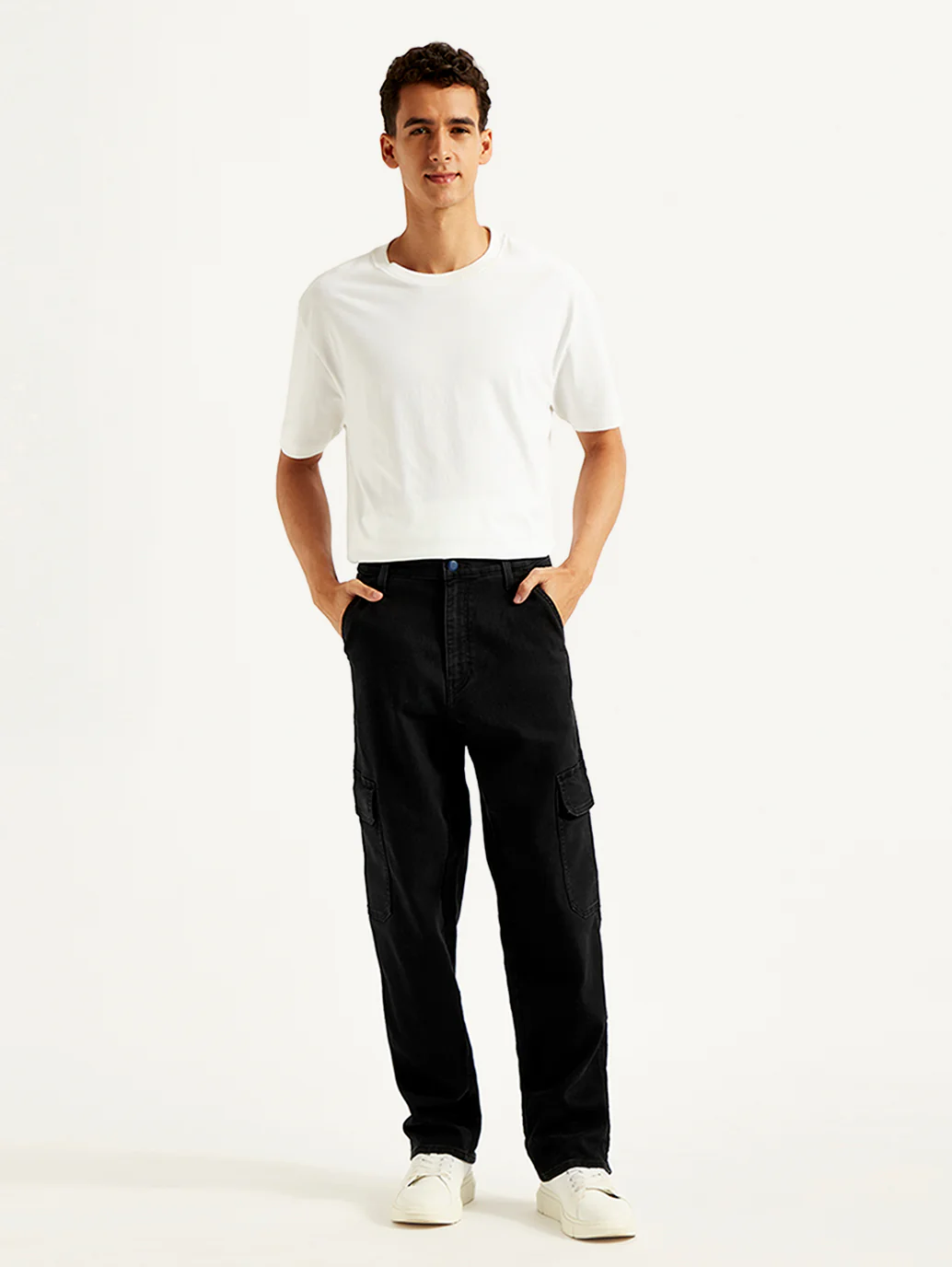 Men's 568 Black Loose Straight Cargo Trousers - Image 6