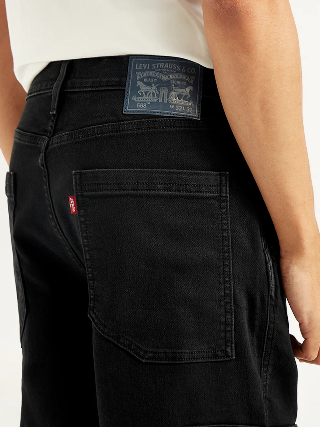 Men's 568 Black Loose Straight Cargo Trousers - Image 8