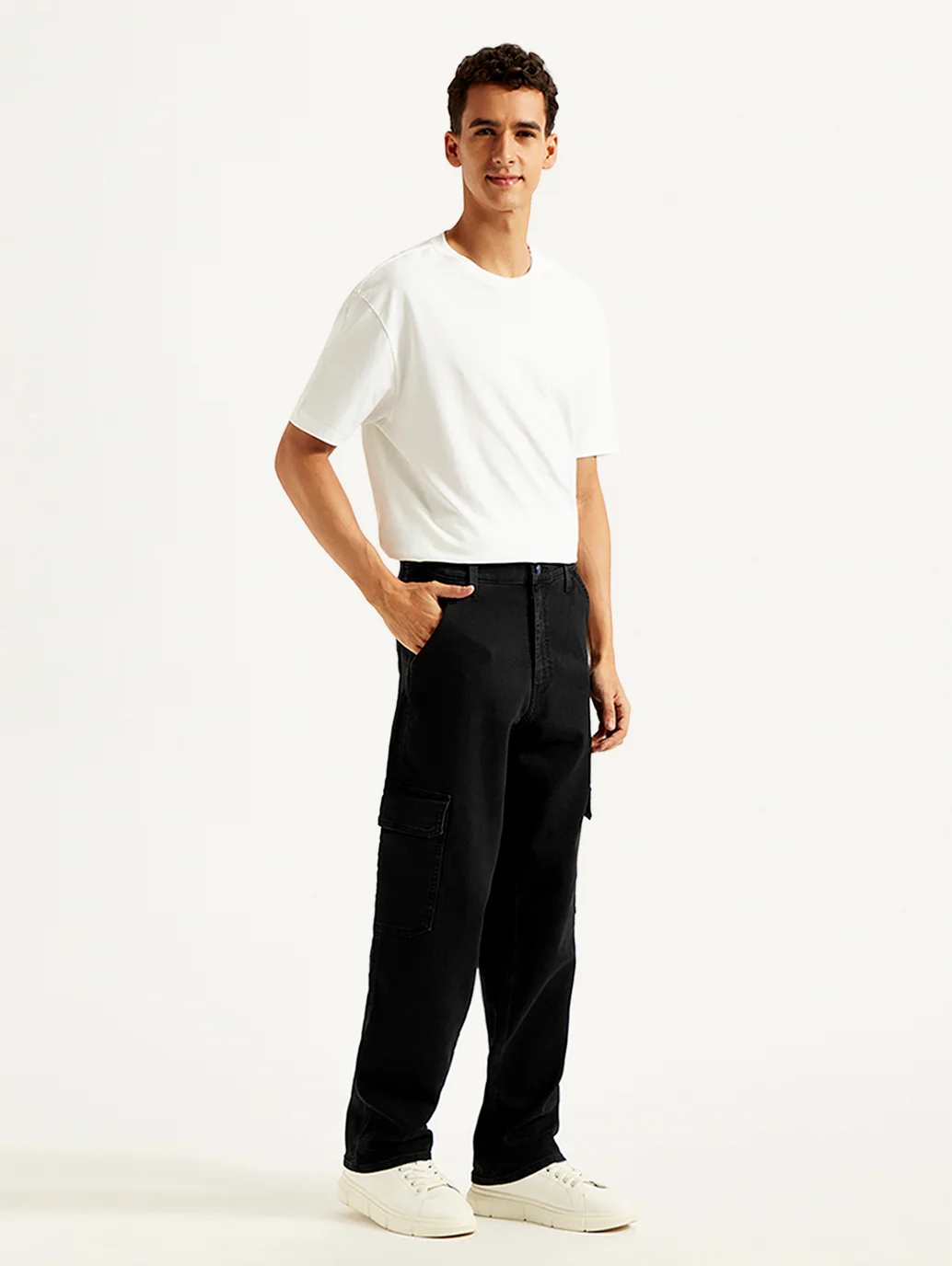 Men's 568 Black Loose Straight Cargo Trousers - Image 9