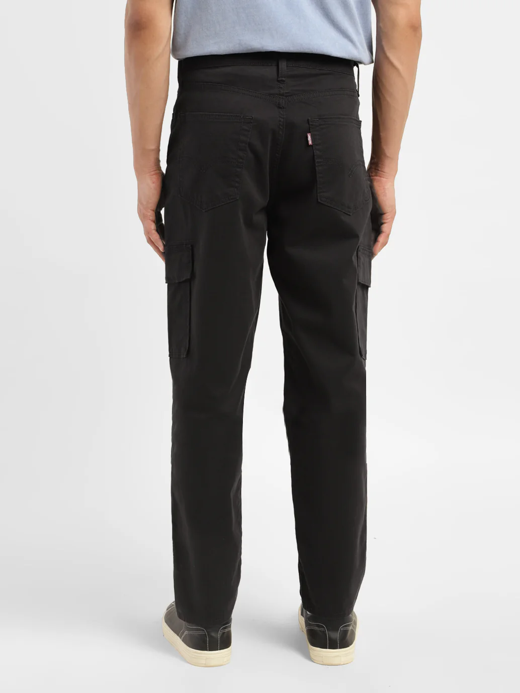 Men's Black Loose Fit Cargo Trousers - Image 2