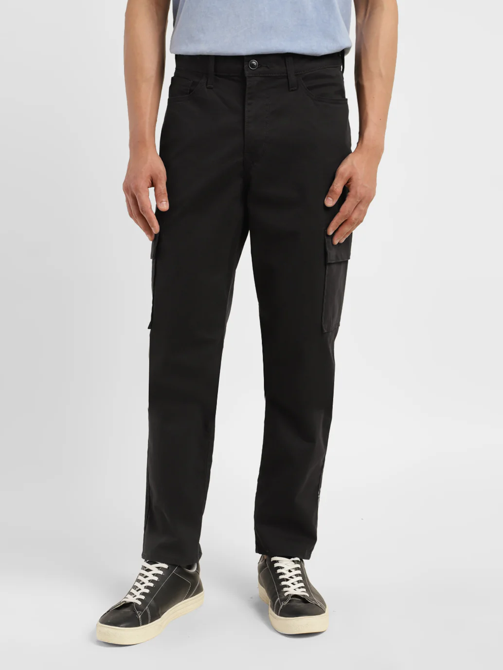 Men's Black Loose Fit Cargo Trousers - Image 7
