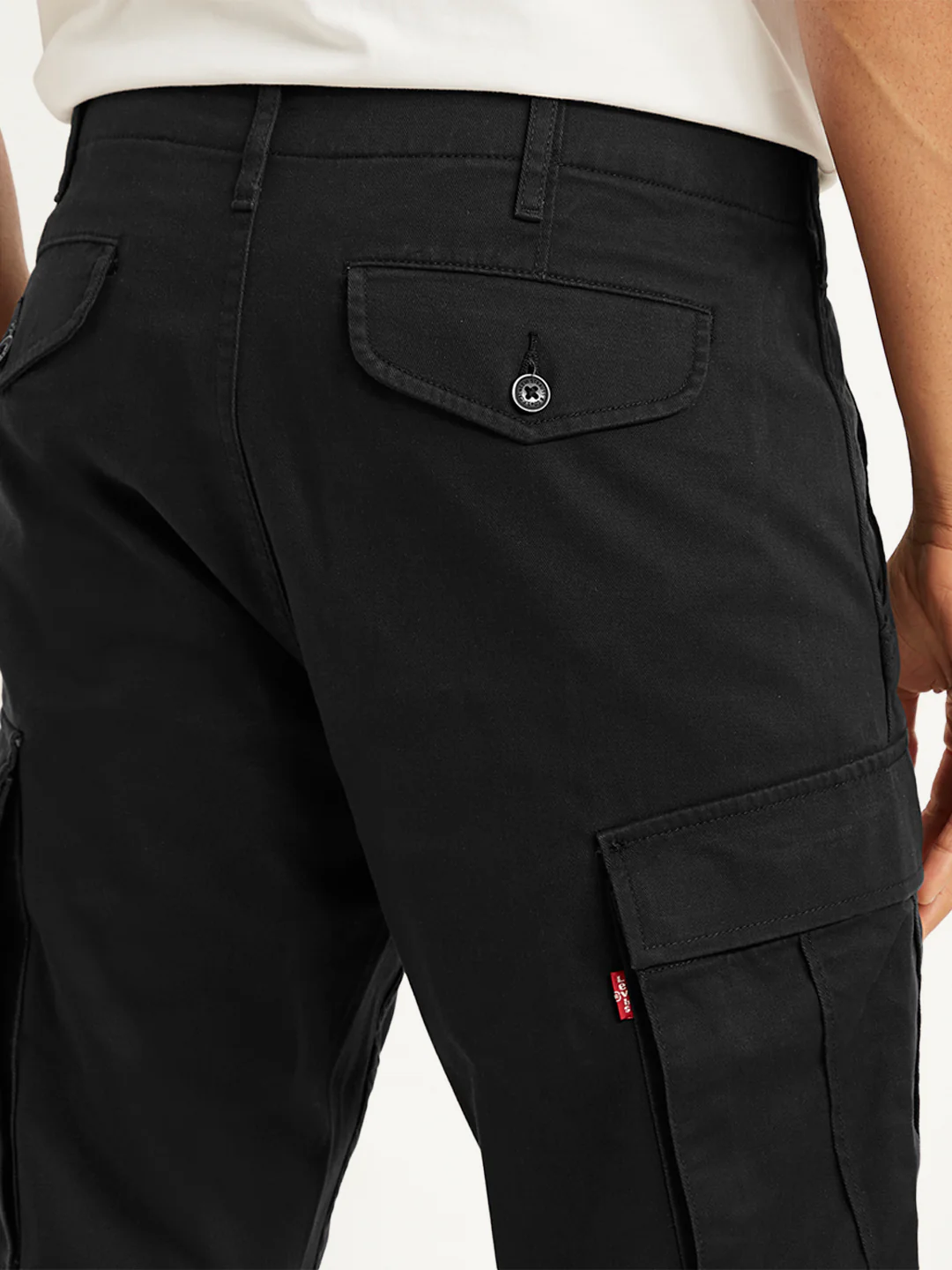 Men's Black Relaxed Fit Cargo Trousers - Image 3
