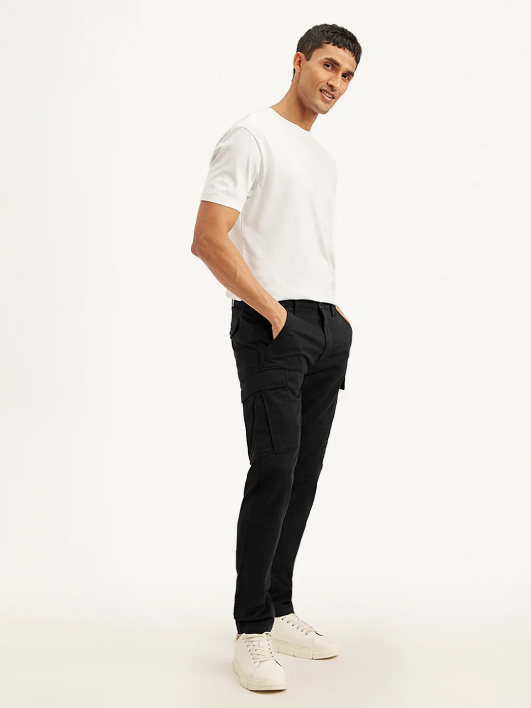 Men's Black Relaxed Fit Cargo Trousers - Image 4